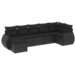 Salon de jardin 7 pcs avec coussins noir résine tressée 