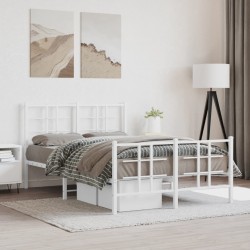 Cadre de lit métal sans matelas et pied de lit blanc 120x190 cm 