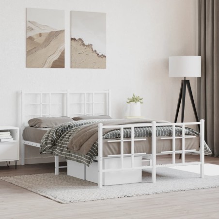 Cadre de lit métal sans matelas et pied de lit blanc 120x190 cm 