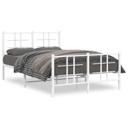 Cadre de lit métal sans matelas et pied de lit blanc 120x190 cm 