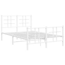 Cadre de lit métal sans matelas et pied de lit blanc 120x190 cm 