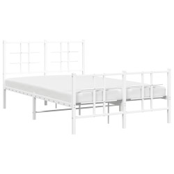 Cadre de lit métal sans matelas et pied de lit blanc 120x190 cm 