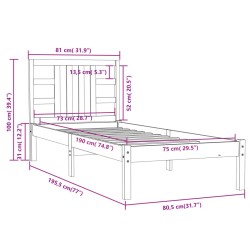 Cadre de lit sans matelas 75x190 cm bois massif 