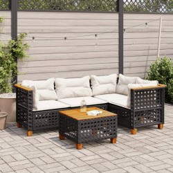 Salon de jardin 5 pcs avec coussins noir résine tressée 