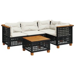 Salon de jardin 5 pcs avec coussins noir résine tressée 