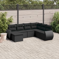 Salon de jardin 7 pcs avec coussins noir résine tressée 