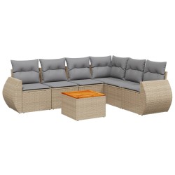 Salon de jardin avec coussins 7 pcs beige résine tressée 