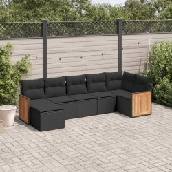 Salon de jardin 7 pcs avec coussins noir résine tressée 