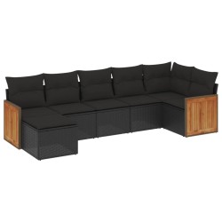Salon de jardin 7 pcs avec coussins noir résine tressée 
