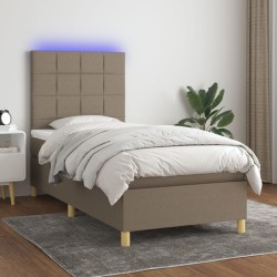 Sommier à lattes de lit et matelas et LED Taupe 90x200 cm Tissu 