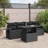 Salon de jardin 5 pcs avec coussins noir résine tressée 
