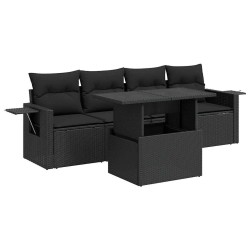 Salon de jardin 5 pcs avec coussins noir résine tressée 