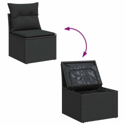Salon de jardin 5 pcs avec coussins noir résine tressée 