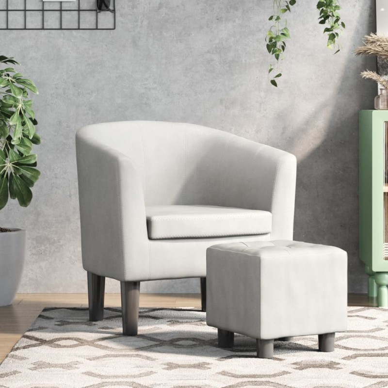 Fauteuil avec repose-pied blanc similicuir 