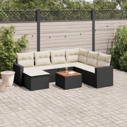 Salon de jardin 8 pcs avec coussins noir résine tressée 