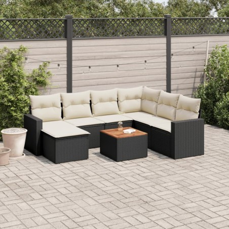 Salon de jardin 8 pcs avec coussins noir résine tressée 