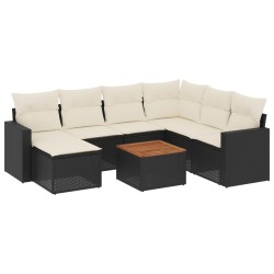 Salon de jardin 8 pcs avec coussins noir résine tressée 