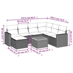 Salon de jardin 8 pcs avec coussins noir résine tressée 