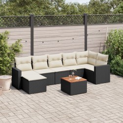 Salon de jardin 8 pcs avec coussins noir résine tressée 