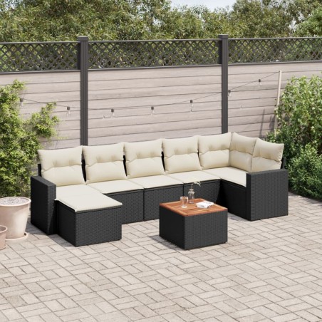 Salon de jardin 8 pcs avec coussins noir résine tressée 