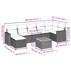 Salon de jardin 8 pcs avec coussins noir résine tressée 