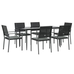 Ensemble à manger de jardin 7 pcs coussins résine tressée acier 