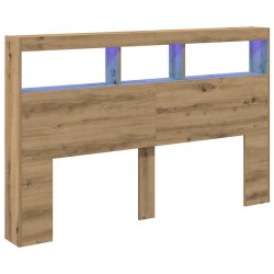 Armoire tête de lit avec LED chêne artisanal 160x17x102 cm 