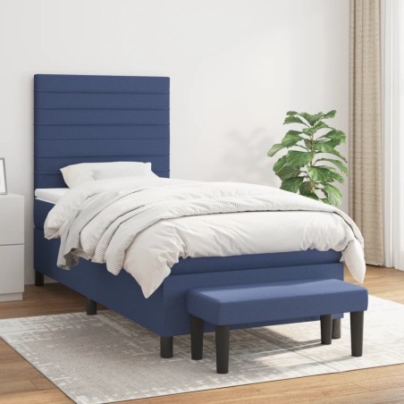 Sommier à lattes de lit avec matelas Bleu 90x200 cm Tissu 