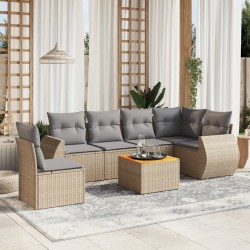 Salon de jardin avec coussins 7 pcs beige résine tressée 