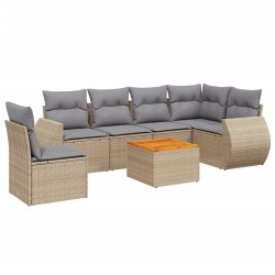 Salon de jardin avec coussins 7 pcs beige résine tressée 