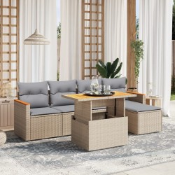 Salon de jardin avec coussins 6 pcs beige résine tressée 