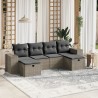 Salon de jardin 6 pcs avec coussins gris clair résine tressée 