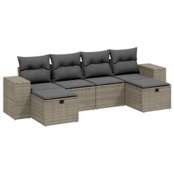 Salon de jardin 6 pcs avec coussins gris clair résine tressée 