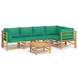 Salon de jardin 6 pcs avec coussins vert bambou 