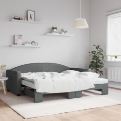 Lit de jour avec gigogne et matelas gris foncé 90x190 cm tissu 
