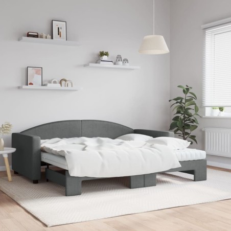 Lit de jour avec gigogne et matelas gris foncé 90x190 cm tissu 