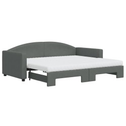 Lit de jour avec gigogne et matelas gris foncé 90x190 cm tissu 
