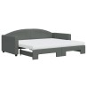 Lit de jour avec gigogne et matelas gris foncé 90x190 cm tissu 
