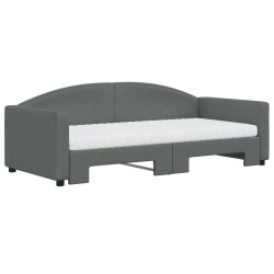 Lit de jour avec gigogne et matelas gris foncé 90x190 cm tissu 