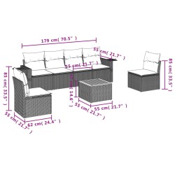 Salon de jardin avec coussins 7 pcs beige résine tressée 