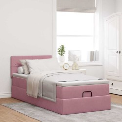 Cadre de lit ottoman avec matelas rose 90x190 cm velours 