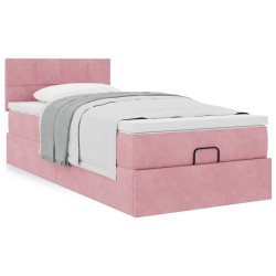 Cadre de lit ottoman avec matelas rose 90x190 cm velours 