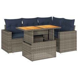 Salon de jardin 5 pcs avec coussins gris résine tressée 