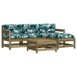 Salon de jardin 5 pcs avec coussins bois de pin imprégné 