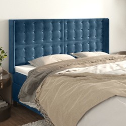 Tête de lit avec oreilles Bleu foncé 163x16x118/128 cm Velours 