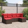 Salon de jardin 6 pcs avec coussins marron résine tressée 