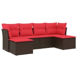 Salon de jardin 6 pcs avec coussins marron résine tressée 
