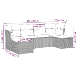 Salon de jardin 6 pcs avec coussins marron résine tressée 