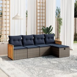 Salon de jardin 5 pcs avec coussins gris résine tressée 