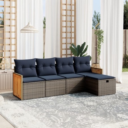 Salon de jardin 5 pcs avec coussins gris résine tressée 
